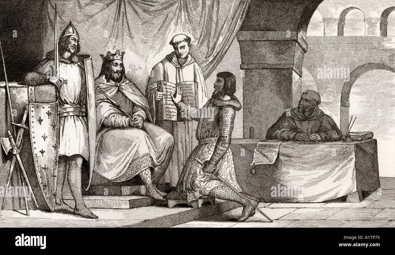 Luigi II, detto Luigi lo Stammerer, 846 - 879. Riceve un giuramento di fedeltà da un nobile. Foto Stock