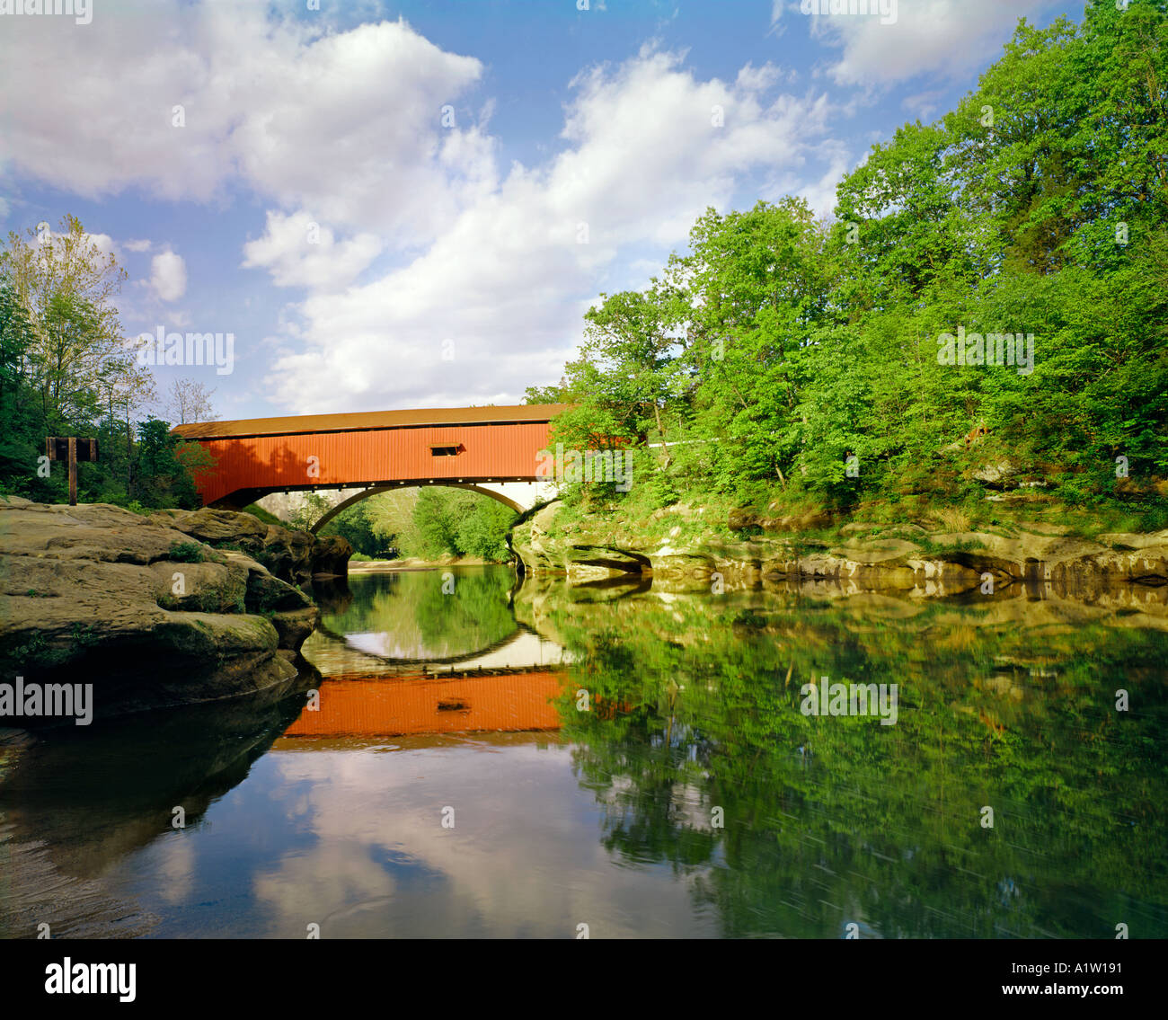 Narrows Bridge costruito nel 1882 nella contea del Parco Indiana in Turchia Run Park Foto Stock