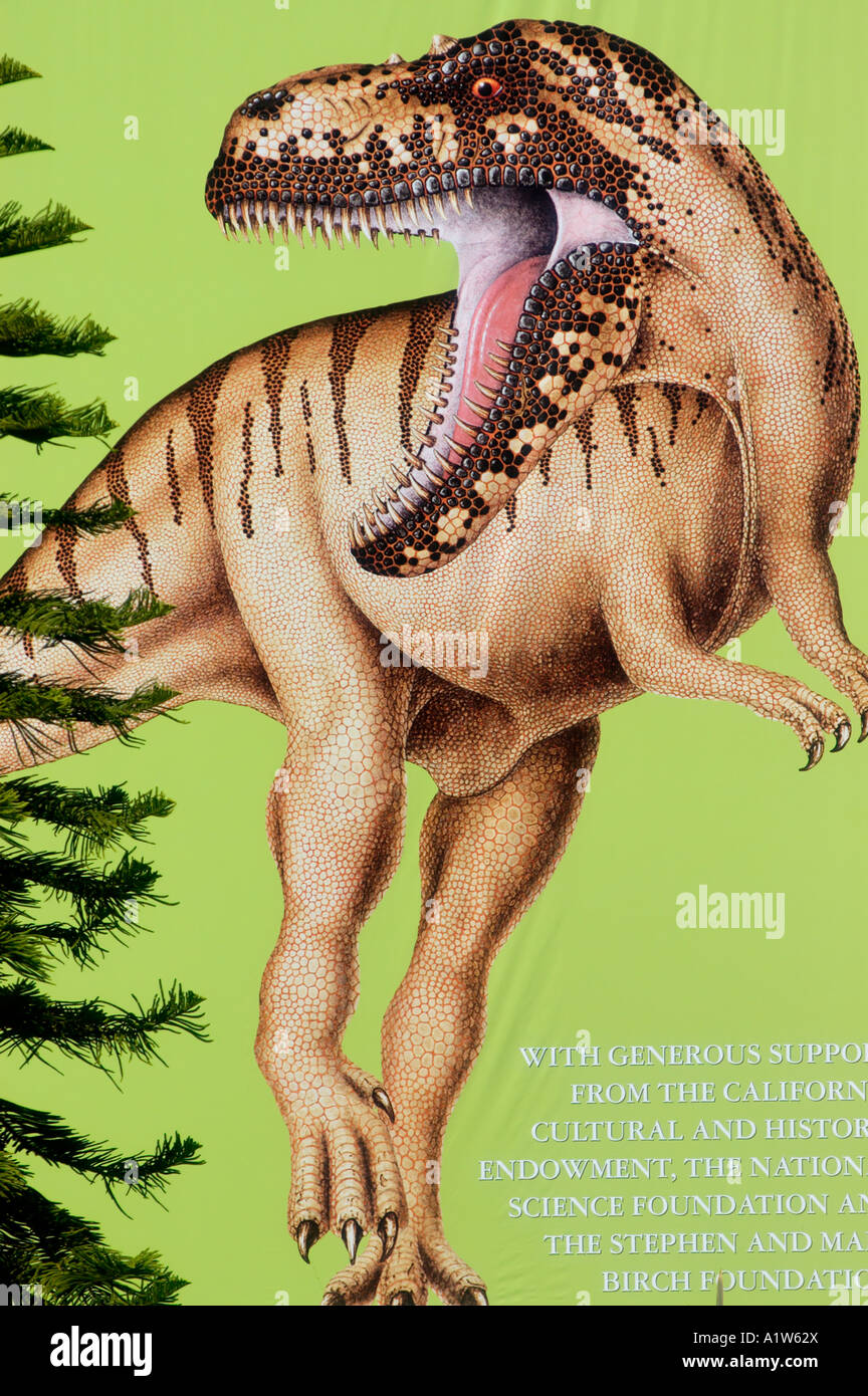 Banner pubblicitari mostra dinosauri a San Diego il Museo di Storia Naturale di San Diego California USA Foto Stock