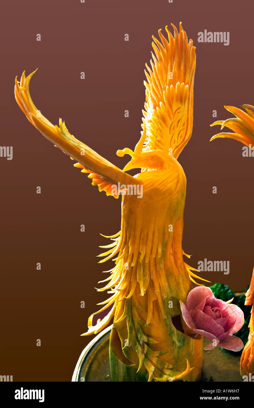 Cina fiume Yangtze artistico intaglio Vegetali di Phoenix Foto Stock