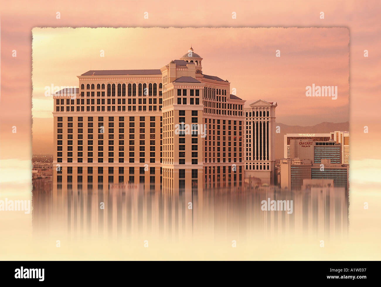 Una vista pittorica di Bellagio Hotel e Casinò di Las Vegas Nevada una delle più lussuose resorts sulla striscia Foto Stock