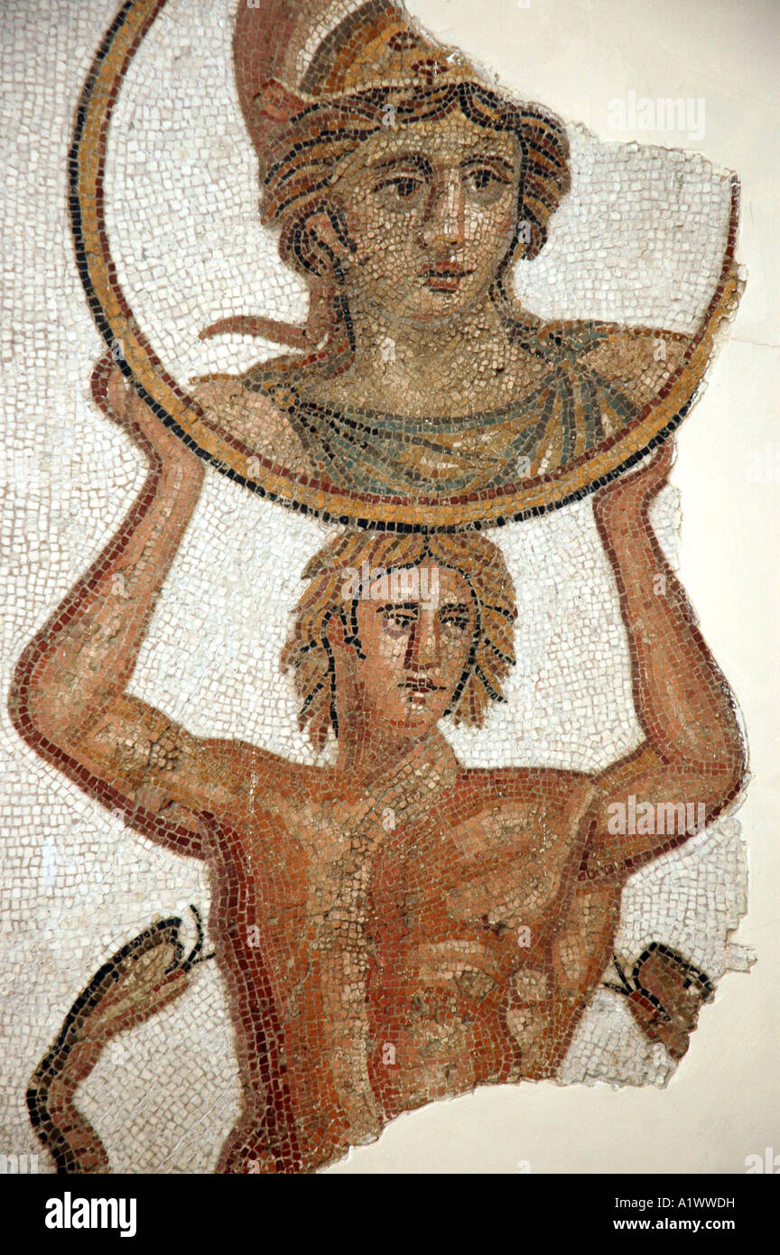 Mosaico romano da Traiano bagno nel Museo Bardo di Tunisi, capitale della Tunisia Foto Stock