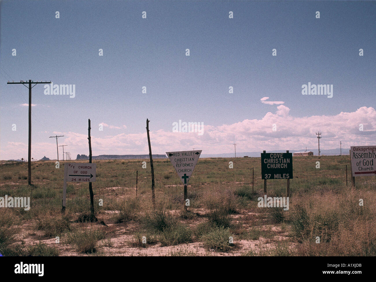 NAVAJO riserva indiana Chiesa segni NEW MEXICO Foto Stock