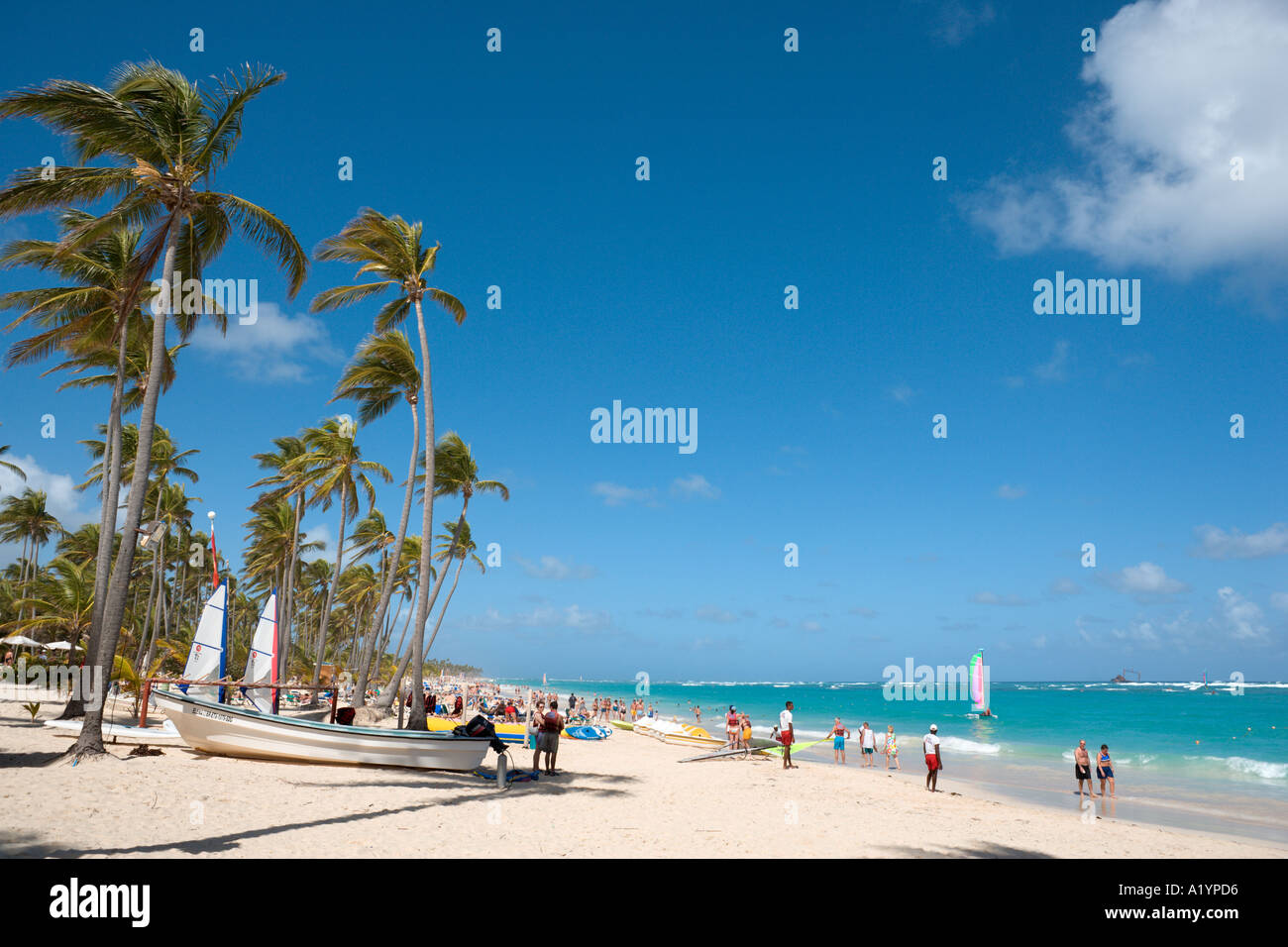 Bavaro Beach all'estremità occidentale dal Riu Hotels, Bavaro/ Punta Cana Repubblica Dominicana Foto Stock