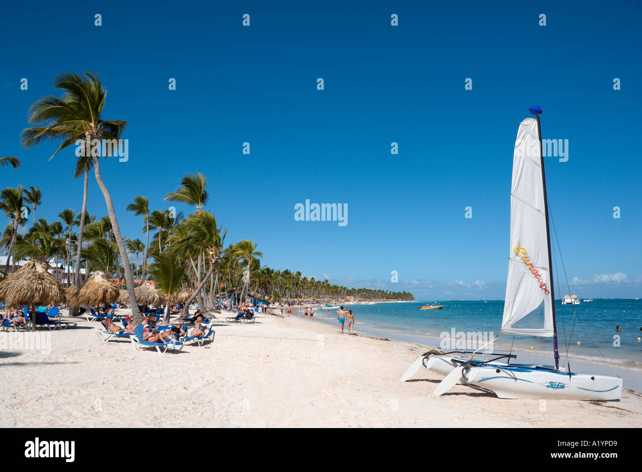 Estremità orientale di Bavaro Beach vicino a Punta Cana, Bavaro e Punta Cana Repubblica Dominicana Foto Stock