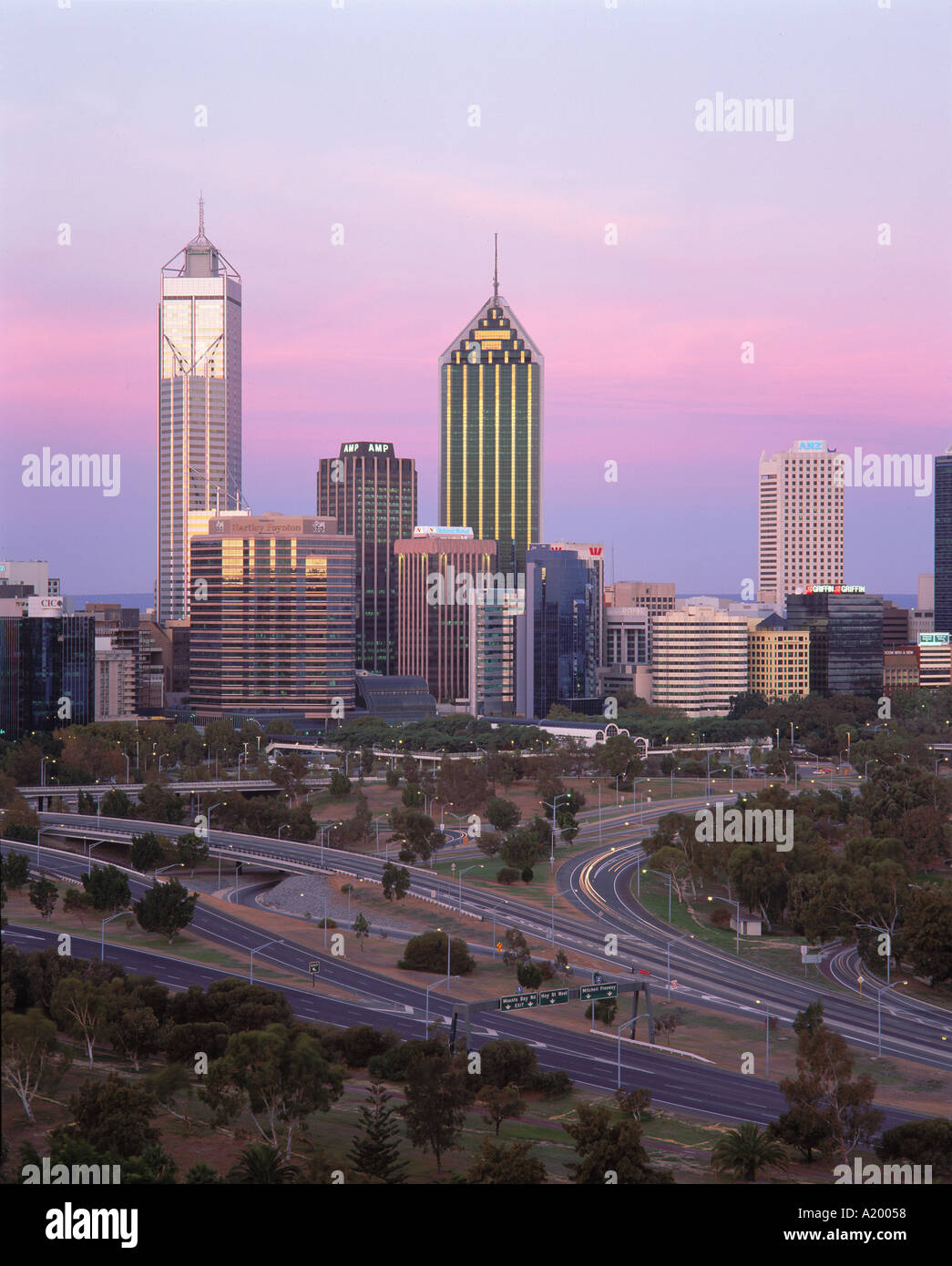 Lo skyline della città da Kings Park di Perth Western Australia G Hellier Foto Stock
