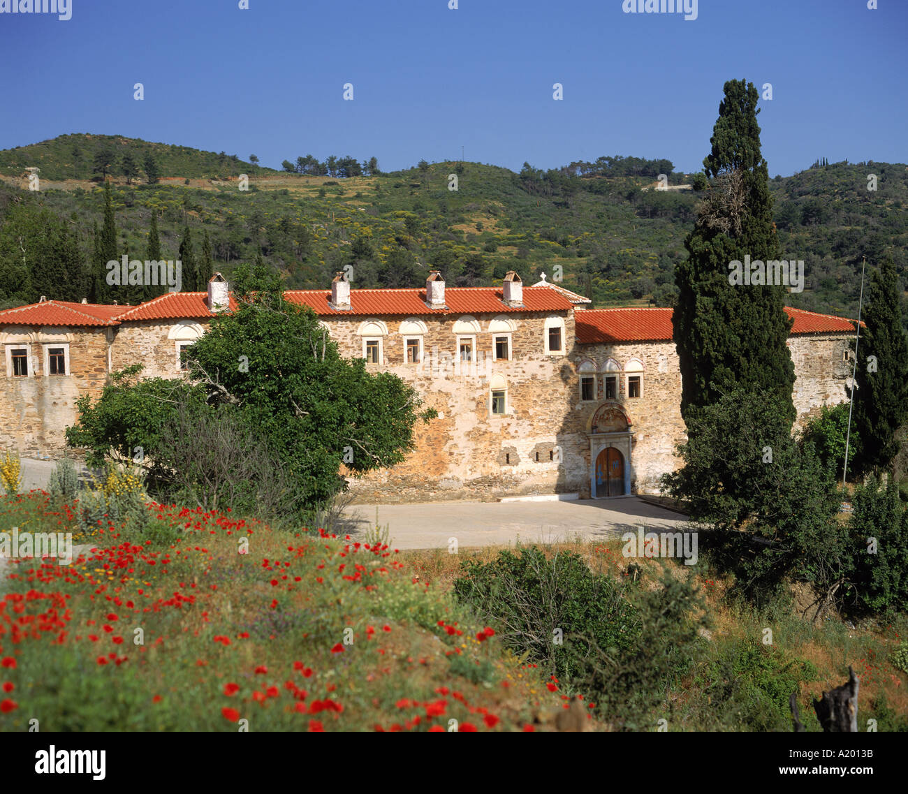 Un monastero vicino Mili Samos isole Dodecanesi Grecia G R Richardson Foto Stock
