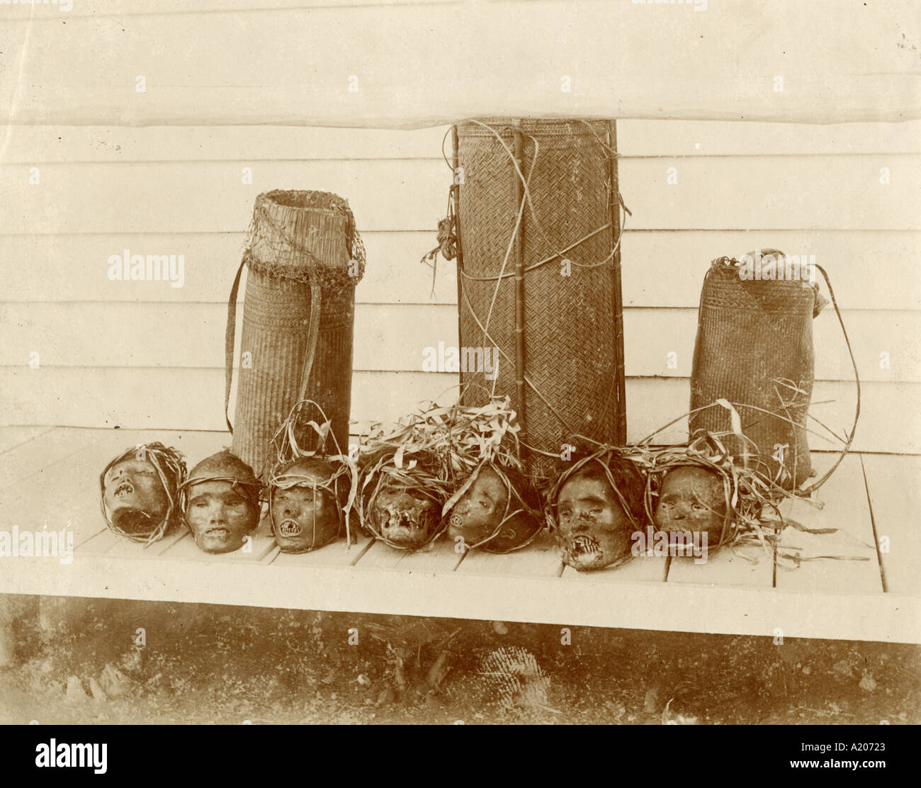 Trophines della guerra Dyak cacciatori di testa bottino Kuching Sarawak Foto Stock