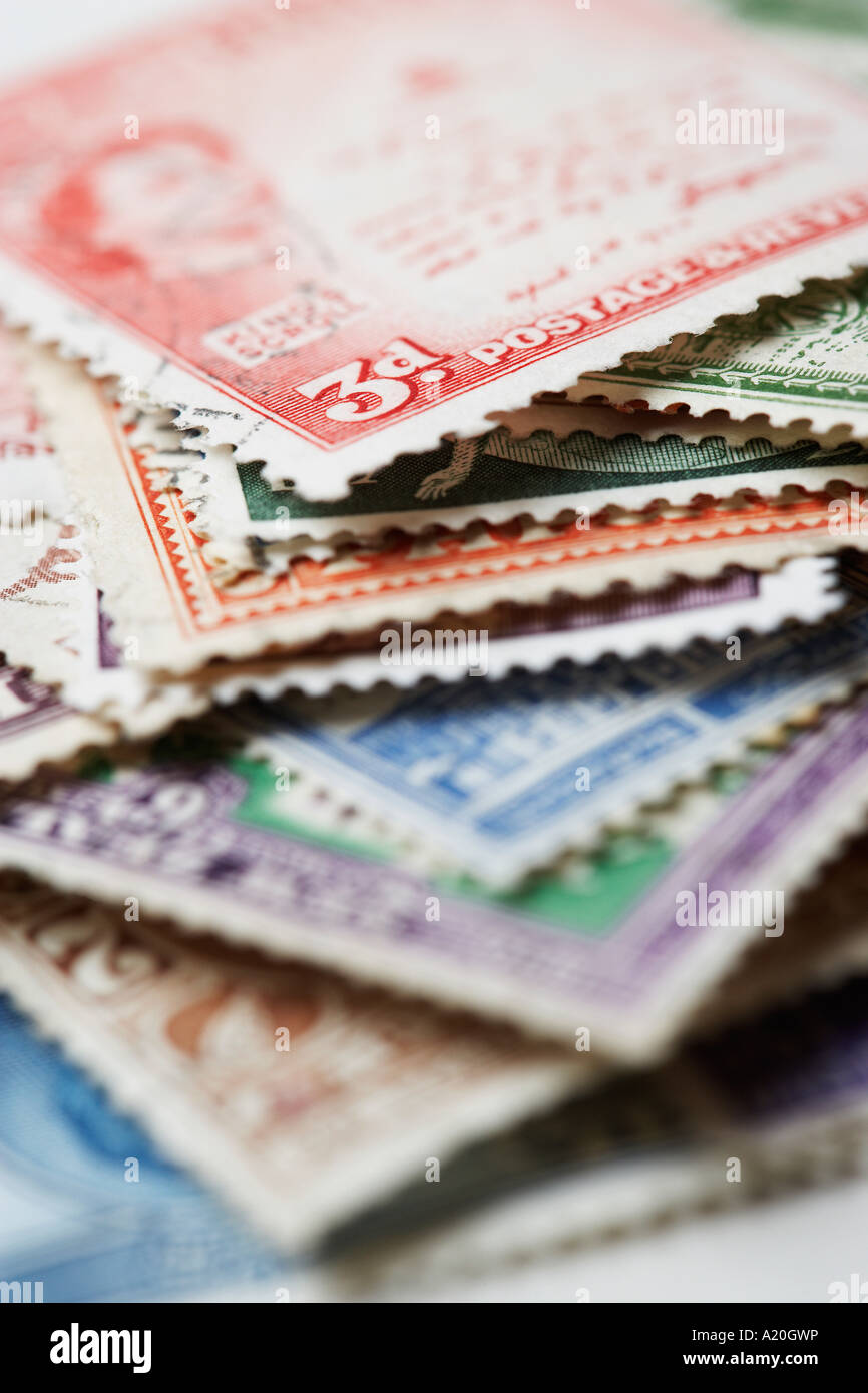 Pila di francobolli Foto Stock