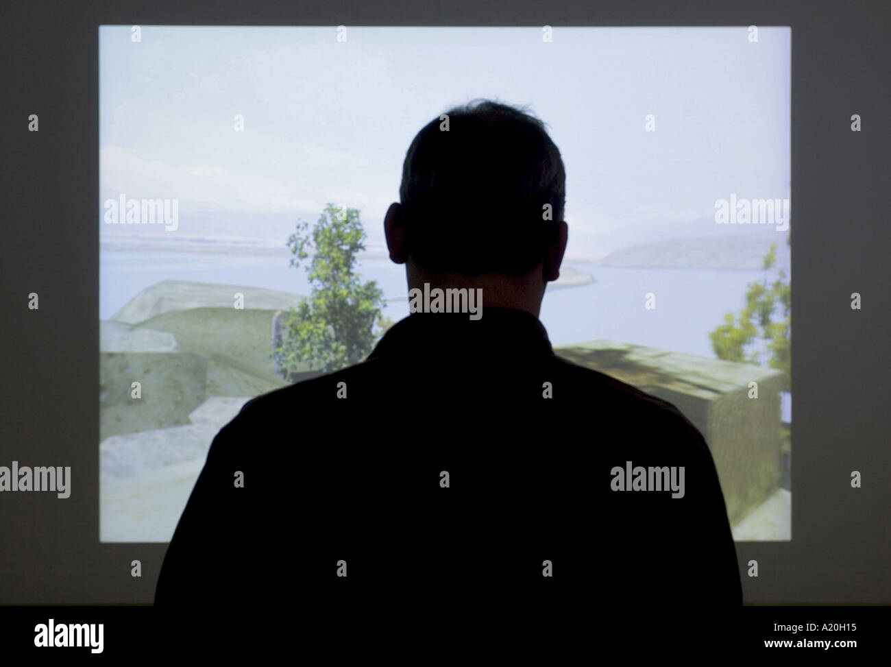 Visitatore di Tate Britain passa su " La Casa di Osama Bin Laden 2003" da Langlands Bell. Foto Stock