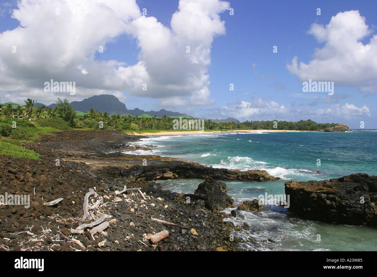 Spiaggia Keoniloa Shipwreck Poipu Kauai Hawaii Foto Stock