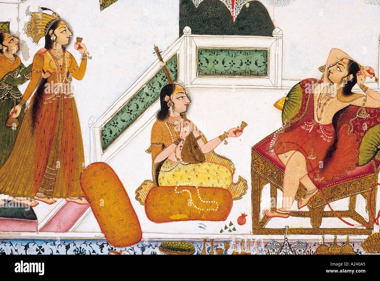 Ragazza con gli operatori. Kotah, Rajasthan, India. Data: 1775 A.D. Dimensioni originali: 21,5 x 21,5 cm. Foto Stock