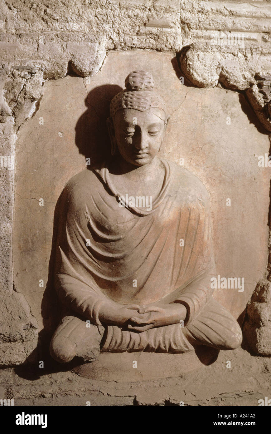 Buddha seduto. Hadda tepe shuter, stupa 12. L'Afghanistan. Foto Stock