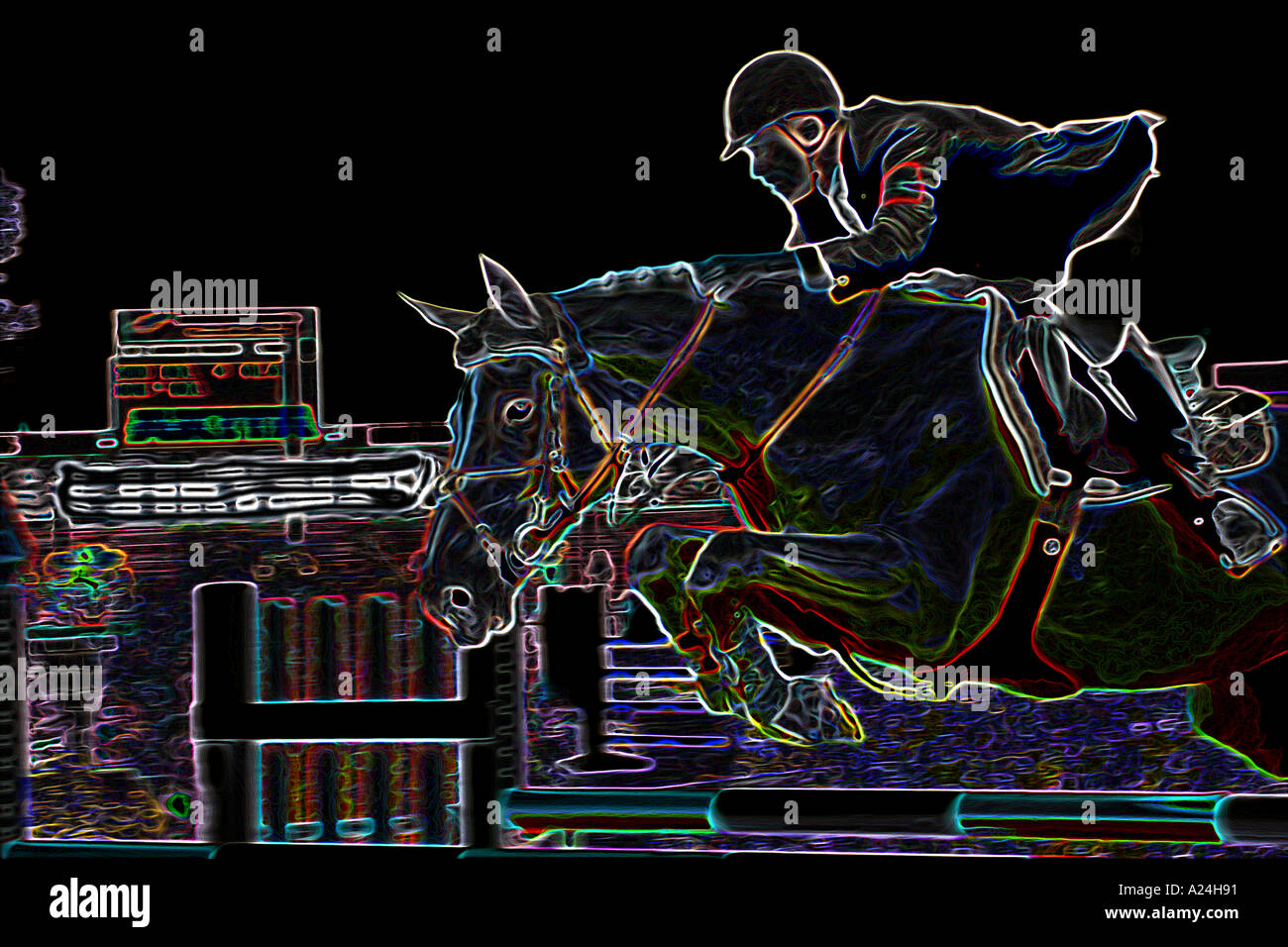 International Show Jumping a Prati di abete Calgary Alberta Canada; Altered digitalmente Foto Stock