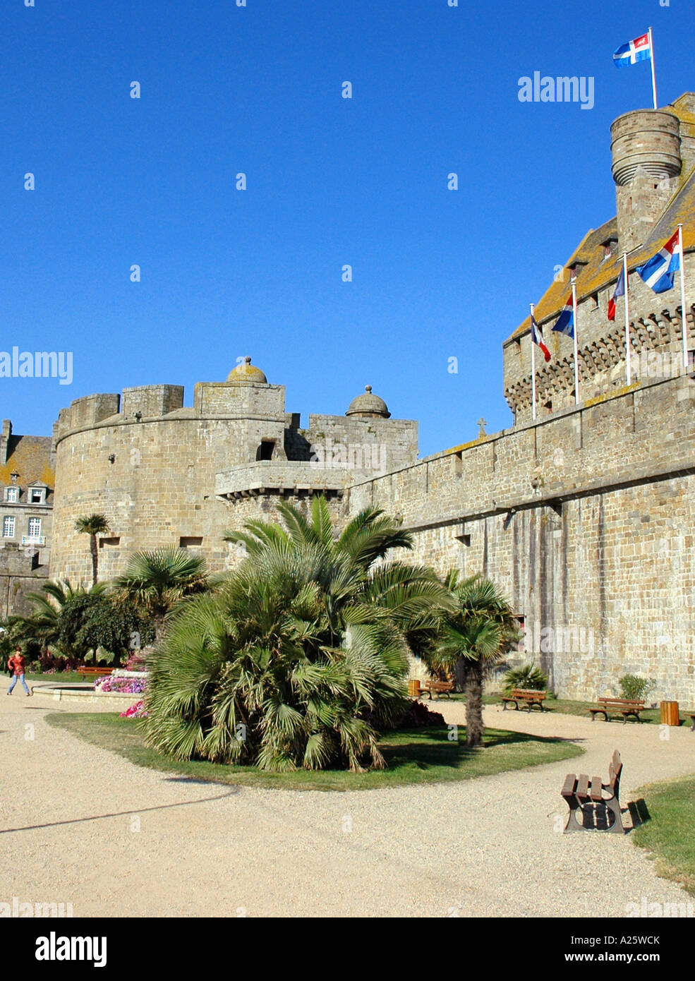 Vista caratteristica Saint Malo intra muros Sant Maloù San S Breton Brittany Bretagne Canale Inglese a nord ovest della Francia Europa Foto Stock