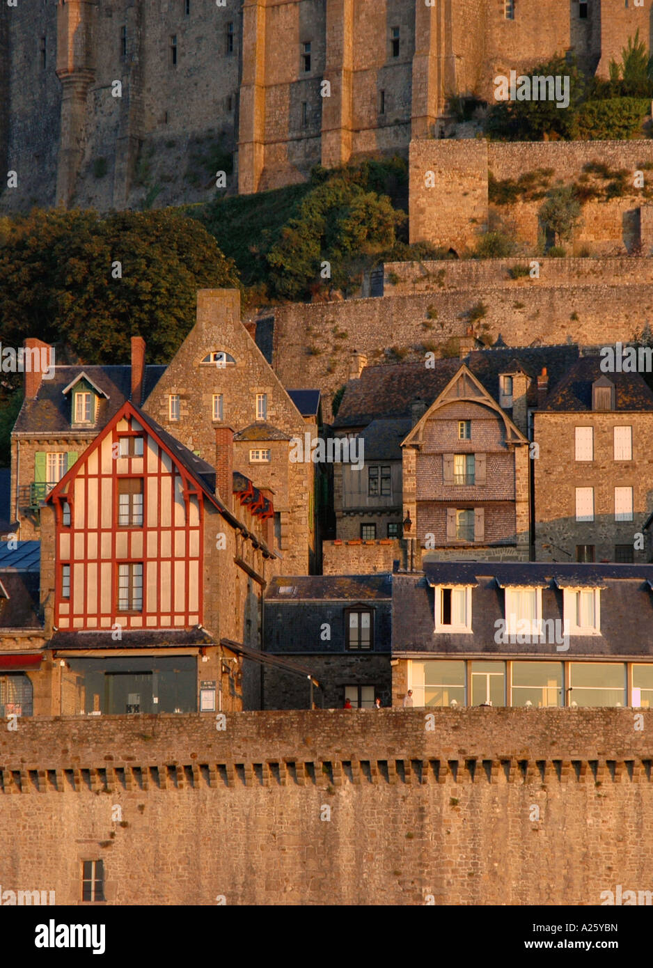 Vista Mont Saint Michel Monte San St S Michael canale inglese La Manche meraviglia Normandia Normandie Nord Ovest della Francia Europa Foto Stock