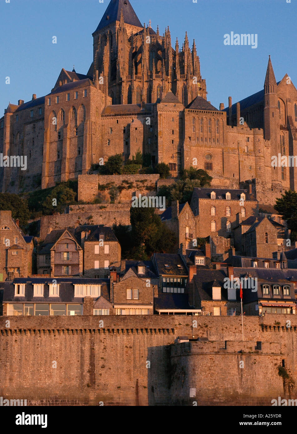Vista Mont Saint Michel Monte San St S Michael canale inglese La Manche meraviglia Normandia Normandie Nord Ovest della Francia Europa Foto Stock