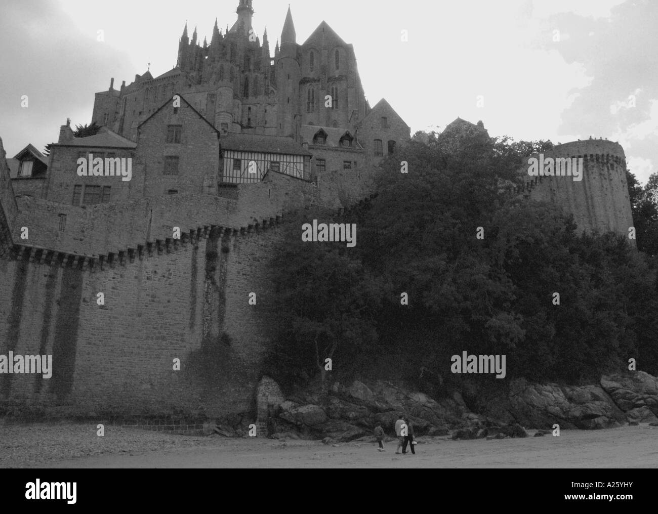 Vista Mont Saint Michel Monte San St S Michael canale inglese La Manche meraviglia Normandia Normandie Nord Ovest della Francia Europa Foto Stock