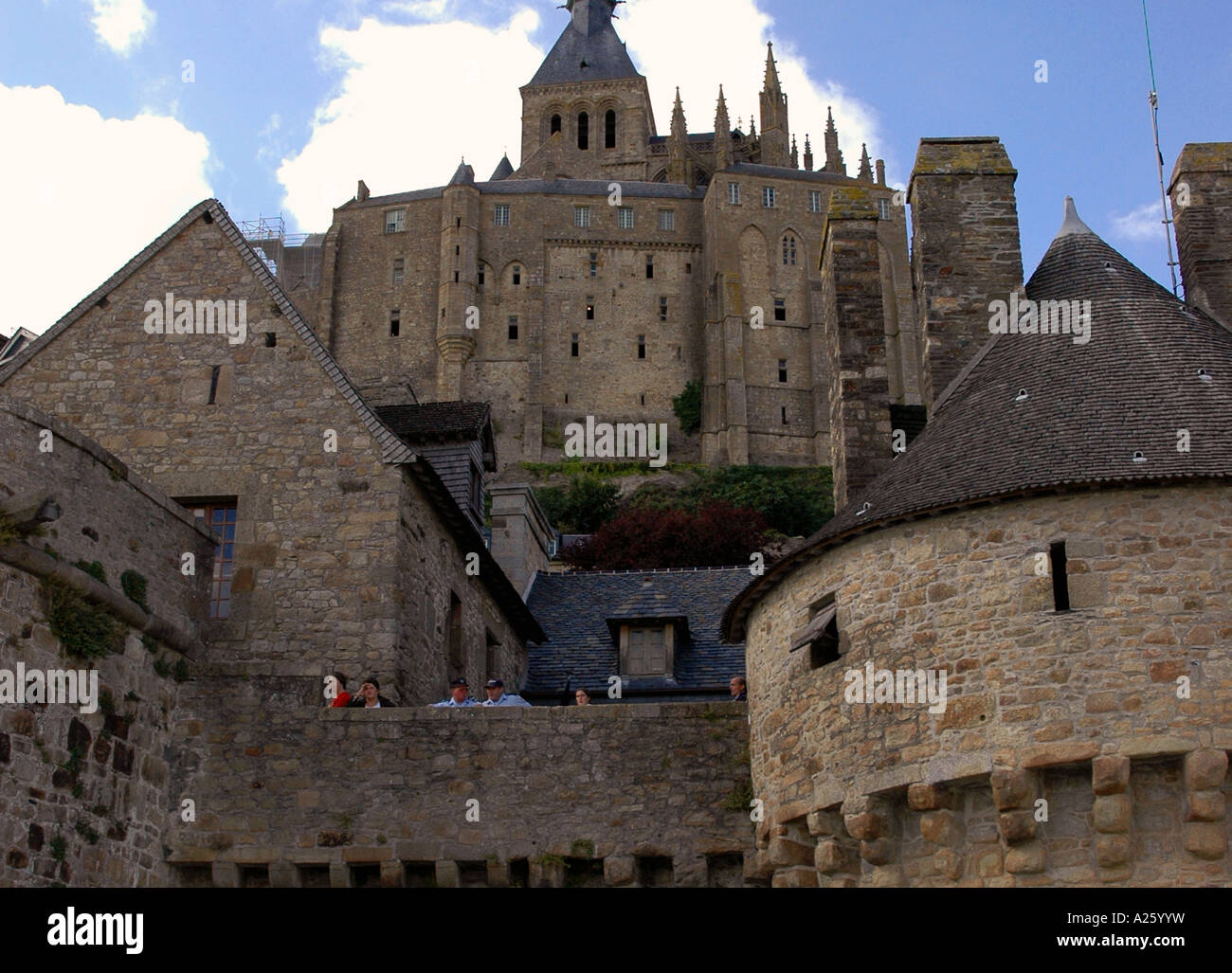 Vista Mont Saint Michel Monte San St S Michael canale inglese La Manche meraviglia Normandia Normandie Nord Ovest della Francia Europa Foto Stock