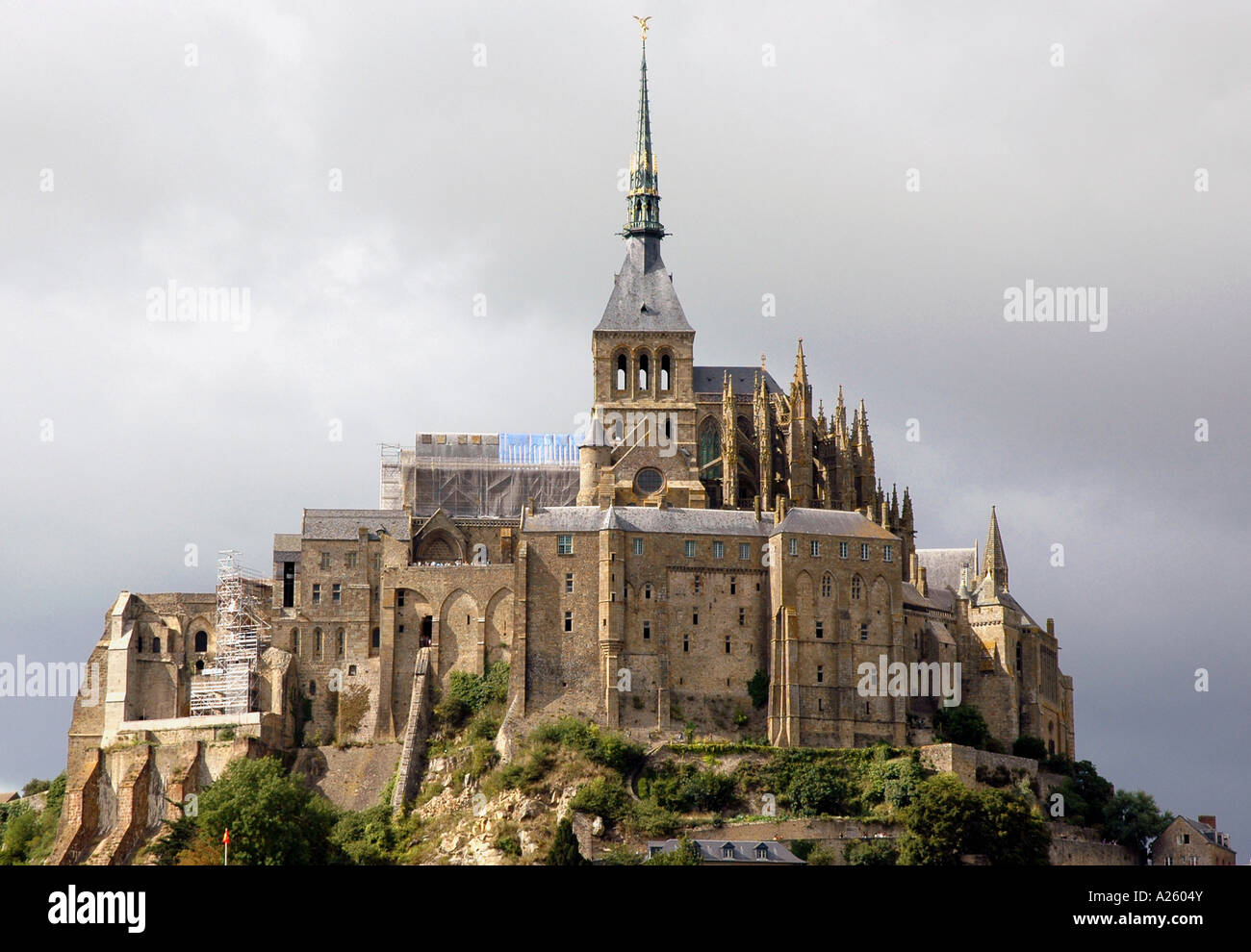 Vista Mont Saint Michel Monte San St S Michael canale inglese La Manche meraviglia Normandia Normandie Nord Ovest della Francia Europa Foto Stock