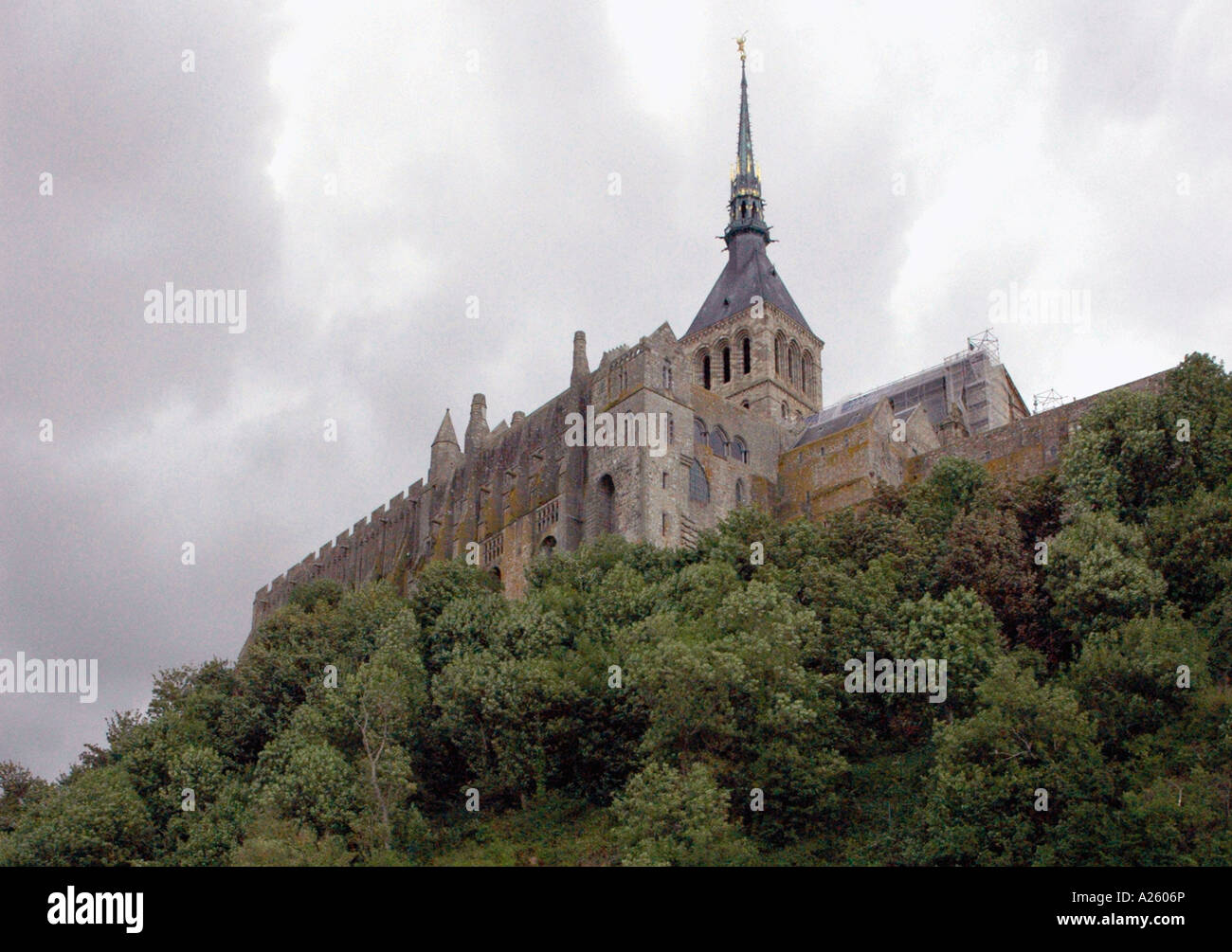 Vista Mont Saint Michel Monte San St S Michael canale inglese La Manche meraviglia Normandia Normandie Nord Ovest della Francia Europa Foto Stock