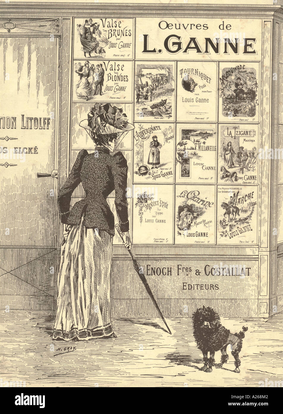 Foglio di musica copre a Parigi la finestra di visualizzazione circa 1890 Foto Stock