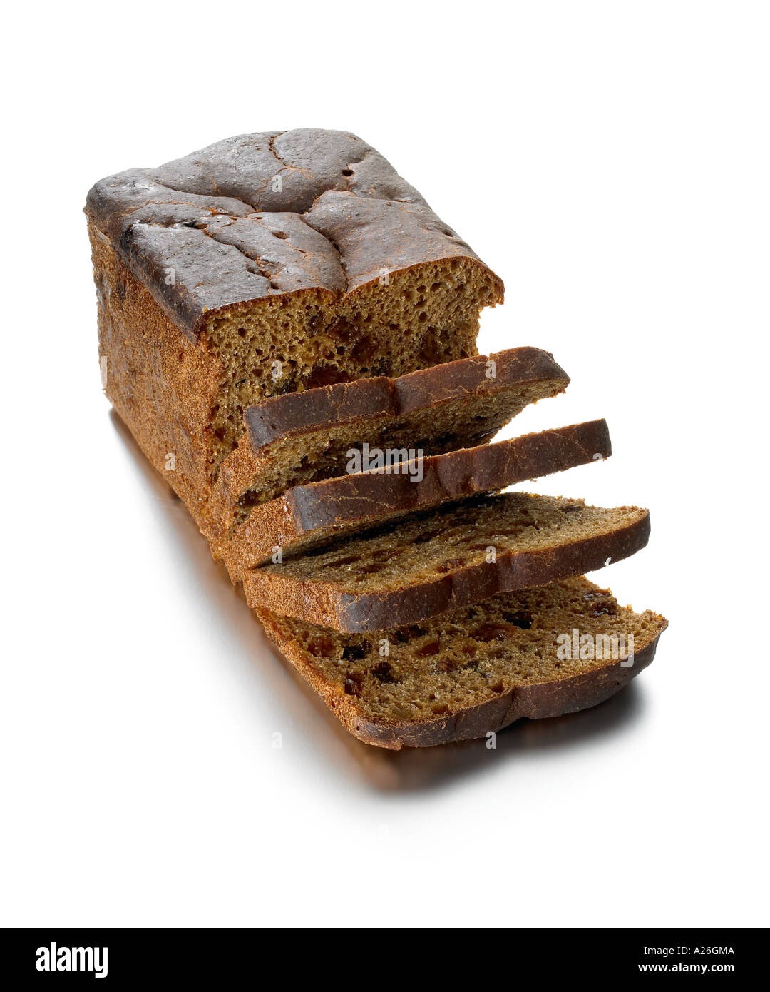 Torta di frutta fetta al forno negozio commerciale di frutta crumble deliziosa fabbrica ha fatto uva passa sultana brandy zucchero dolce al forno Foto Stock