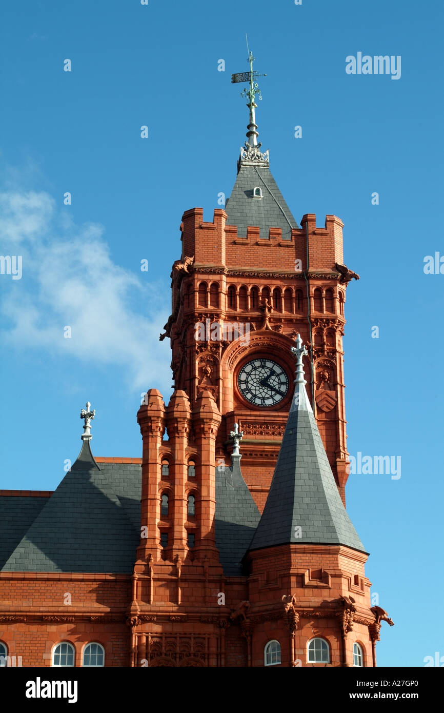 Edificio Pierhead il visitatore e il centro di educazione per l Assemblea Nazionale del Galles sul lungomare della Baia di Cardiff Galles del Sud Foto Stock