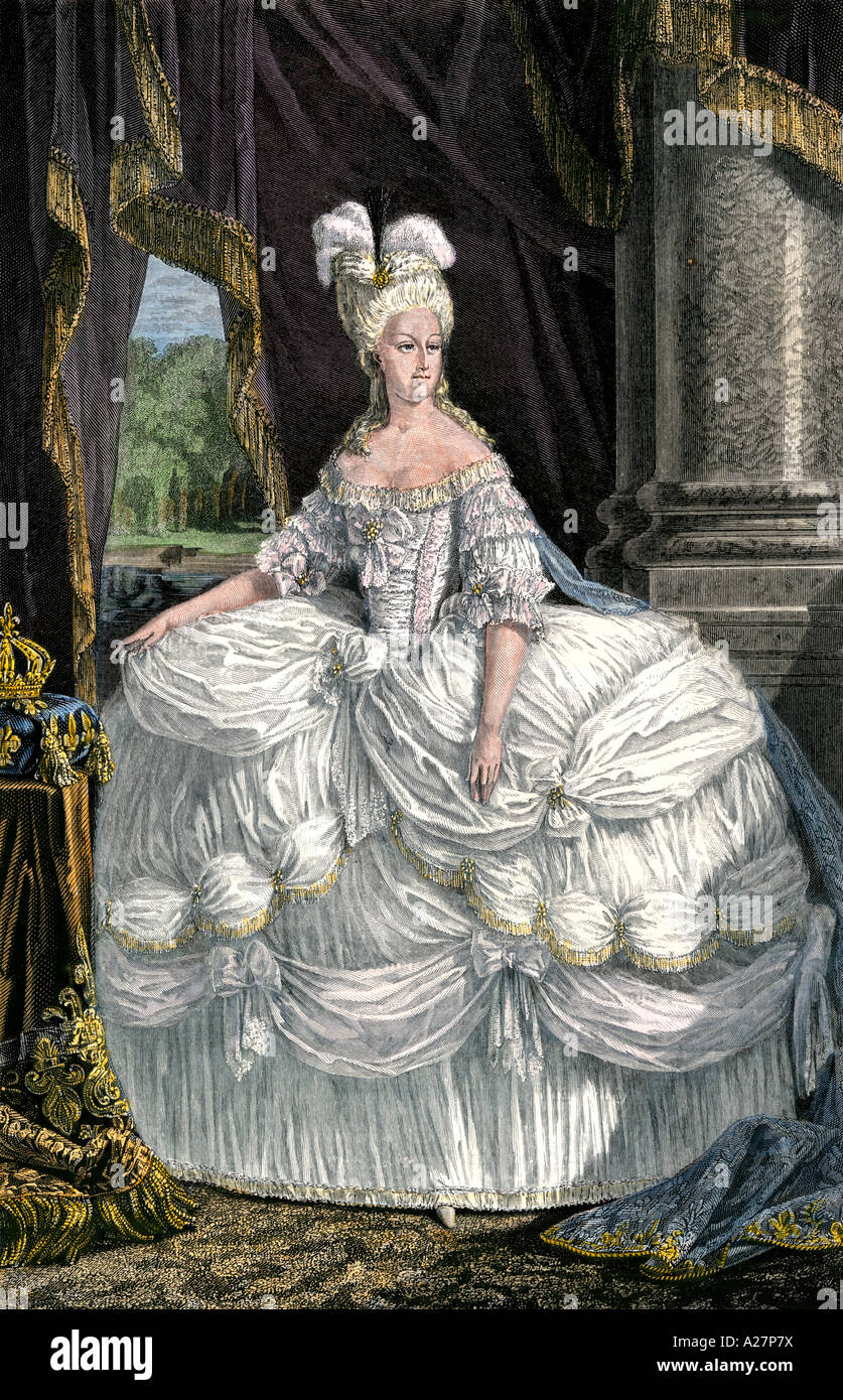 Maria Antonietta regina di Francia moglie di Luigi XVI. Colorate a mano la xilografia Foto Stock