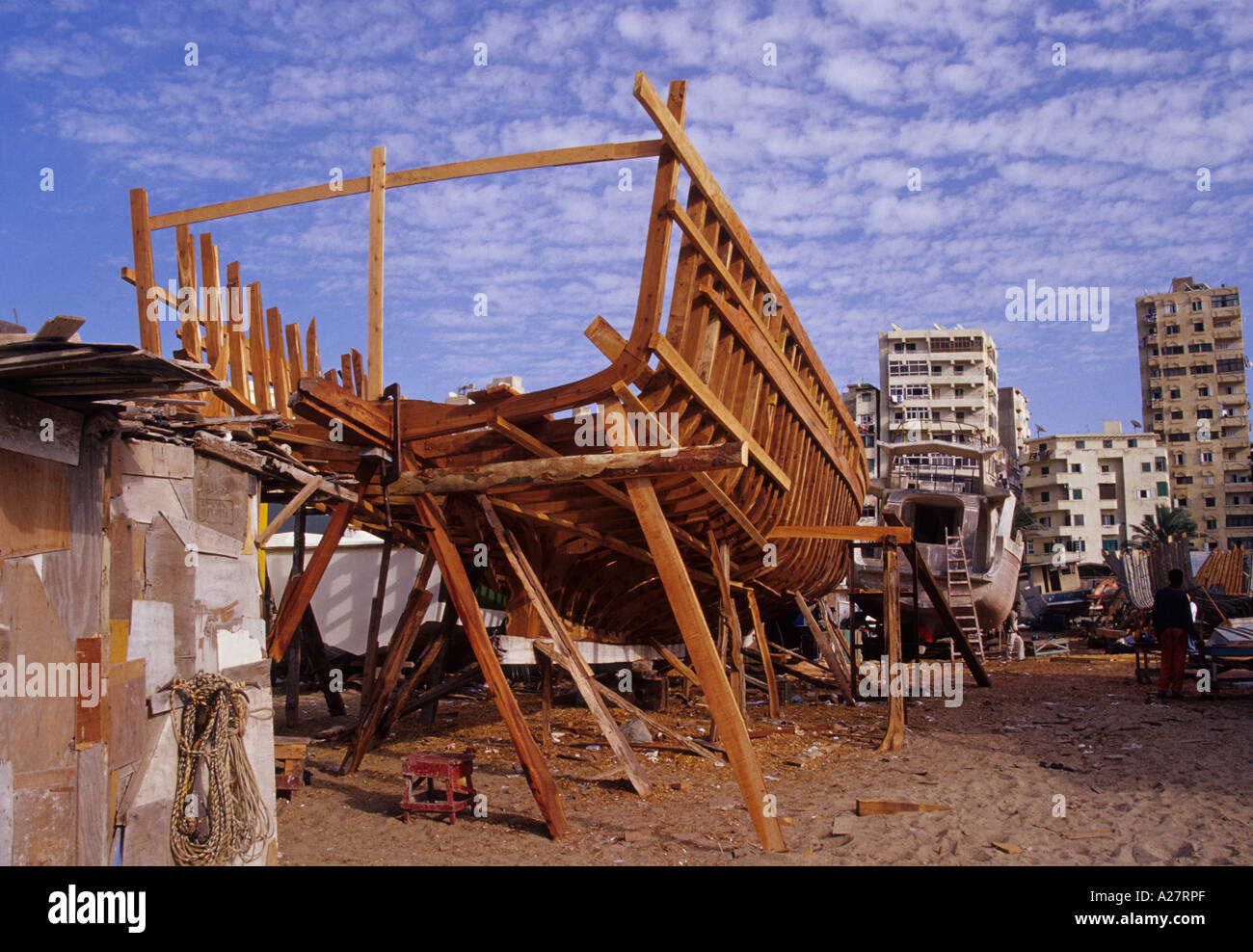 La carcassa di una barca Alessandria d Egitto Foto Stock