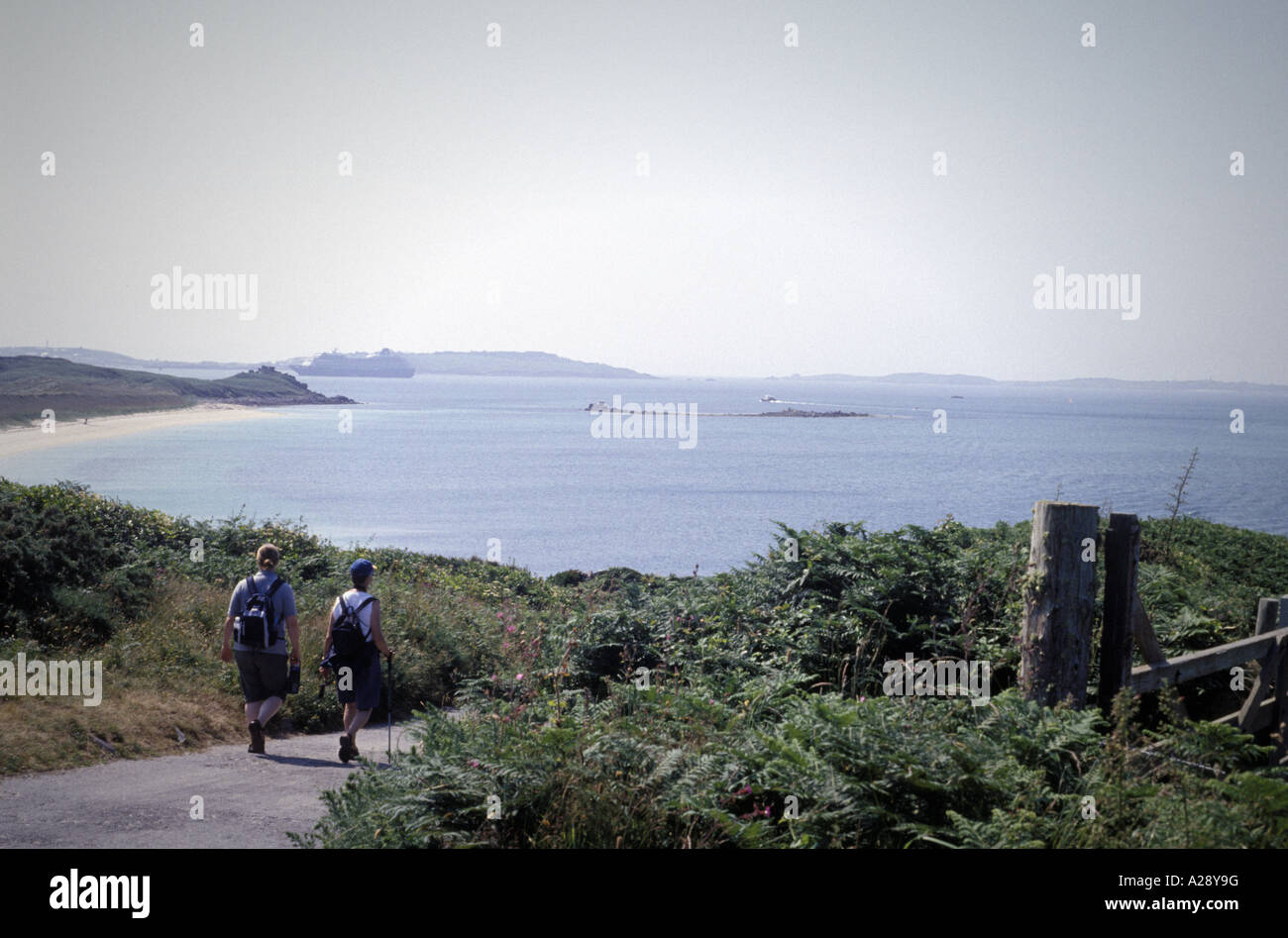 Walkers sul Tresco, isole Scilly, Cornwall Regno Unito Foto Stock