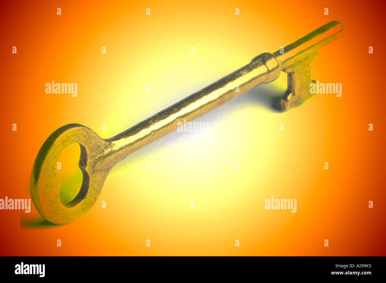 Vista concettuale ottone antico la chiave della porta di primo piano Foto Stock
