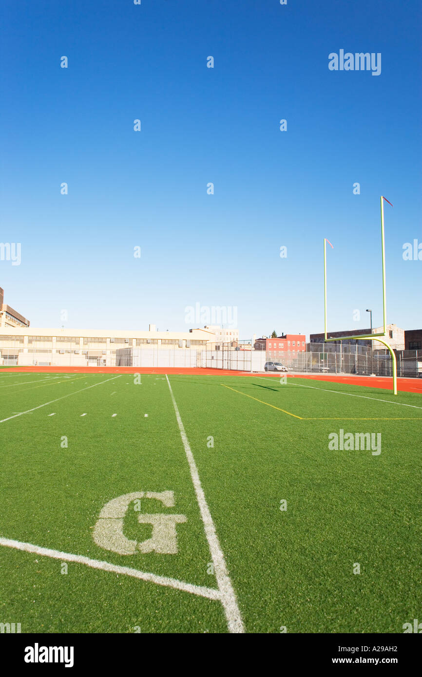 Campo di calcio, la linea di traguardo con posti Foto Stock