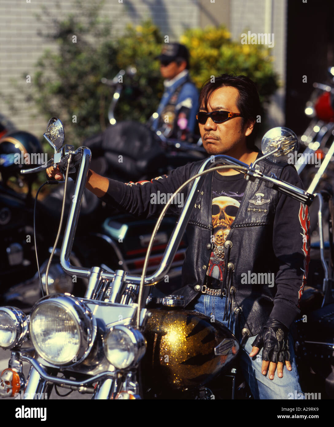 Giapponese Harley Davidson Rider a Okinawa City Gate 2 Festival Foto Stock