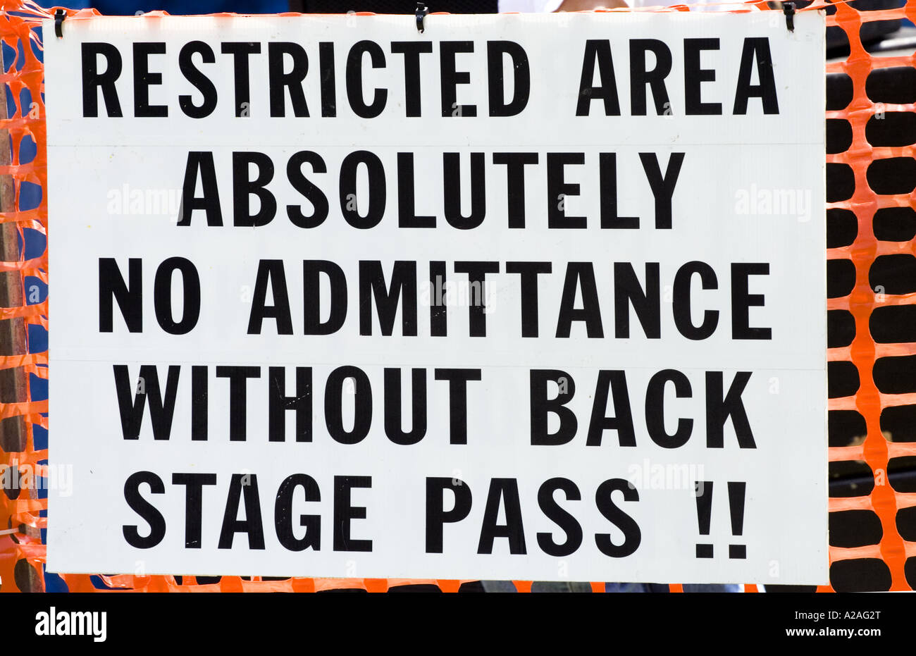 Area riservata backstage pass segno Foto Stock