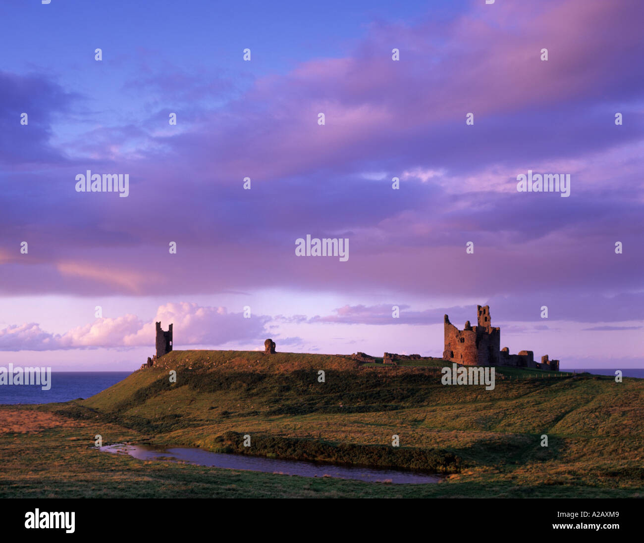 Il castello di Dunstanburgh nei pressi di Embleton, Northumberland Foto Stock