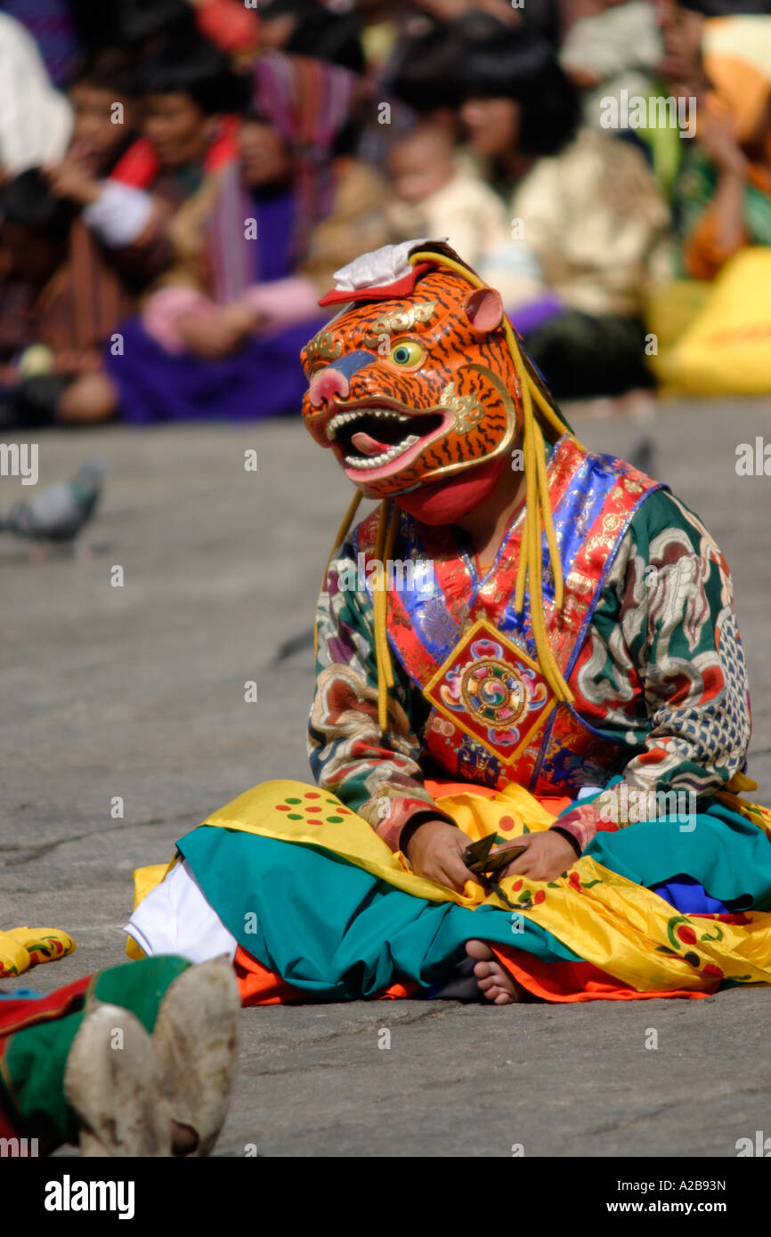 Ballerino mascherato a Thimphu Tsechu (festival), Bhutan Foto Stock