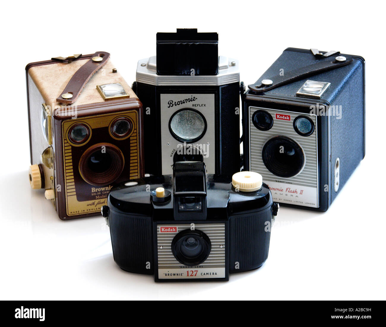 Collezione vintage del post guerra Kodak Brownie videocamere per solo uso editoriale Foto Stock Collezione vintage del post guerra Kodak Brownie videocamere per solo uso editoriale Foto Stock
