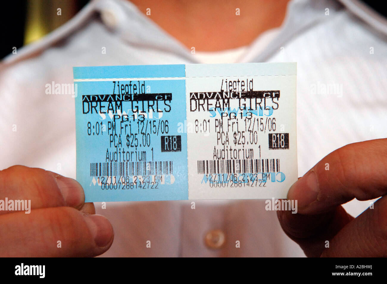Biglietto di film per Dreamgirls al Ziegfield Theatre di New York City Foto Stock