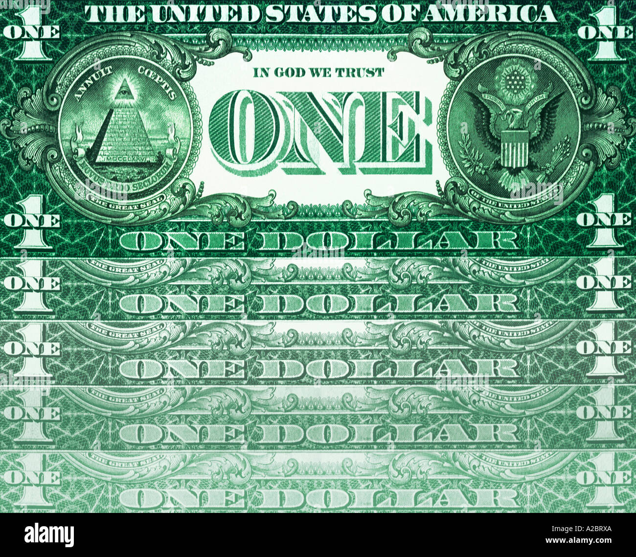 Valuta americana. Cinque fatture da un dollaro. Foto Stock