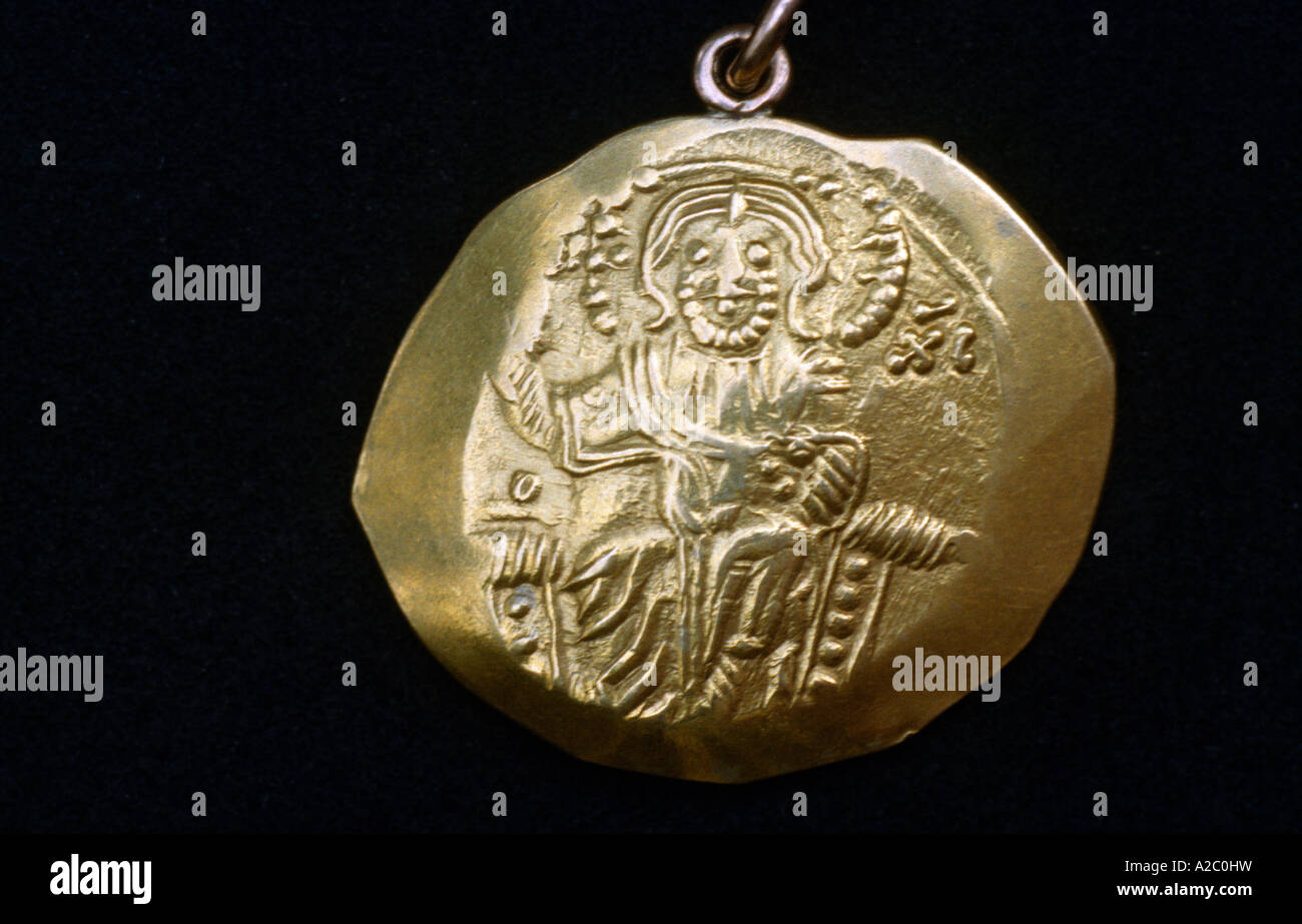 Moneta bizantina Zeus Foto Stock