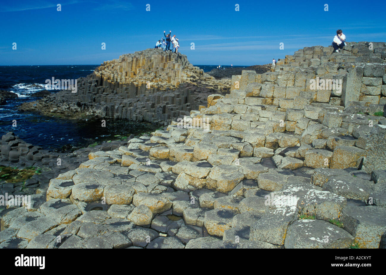 Colonne di basalto al Giants Causeway nella contea di Antrim in Irlanda del Nord Foto Stock