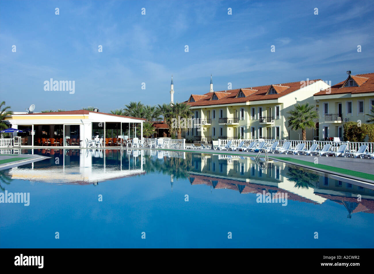 La zona della piscina a Ierapoli Thermal Resort in Karahayit vicino a Ierapoli Turchia Foto Stock