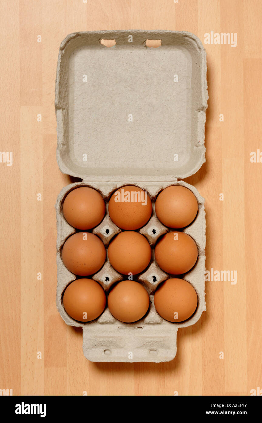 Scatola di 9 uova Foto Stock