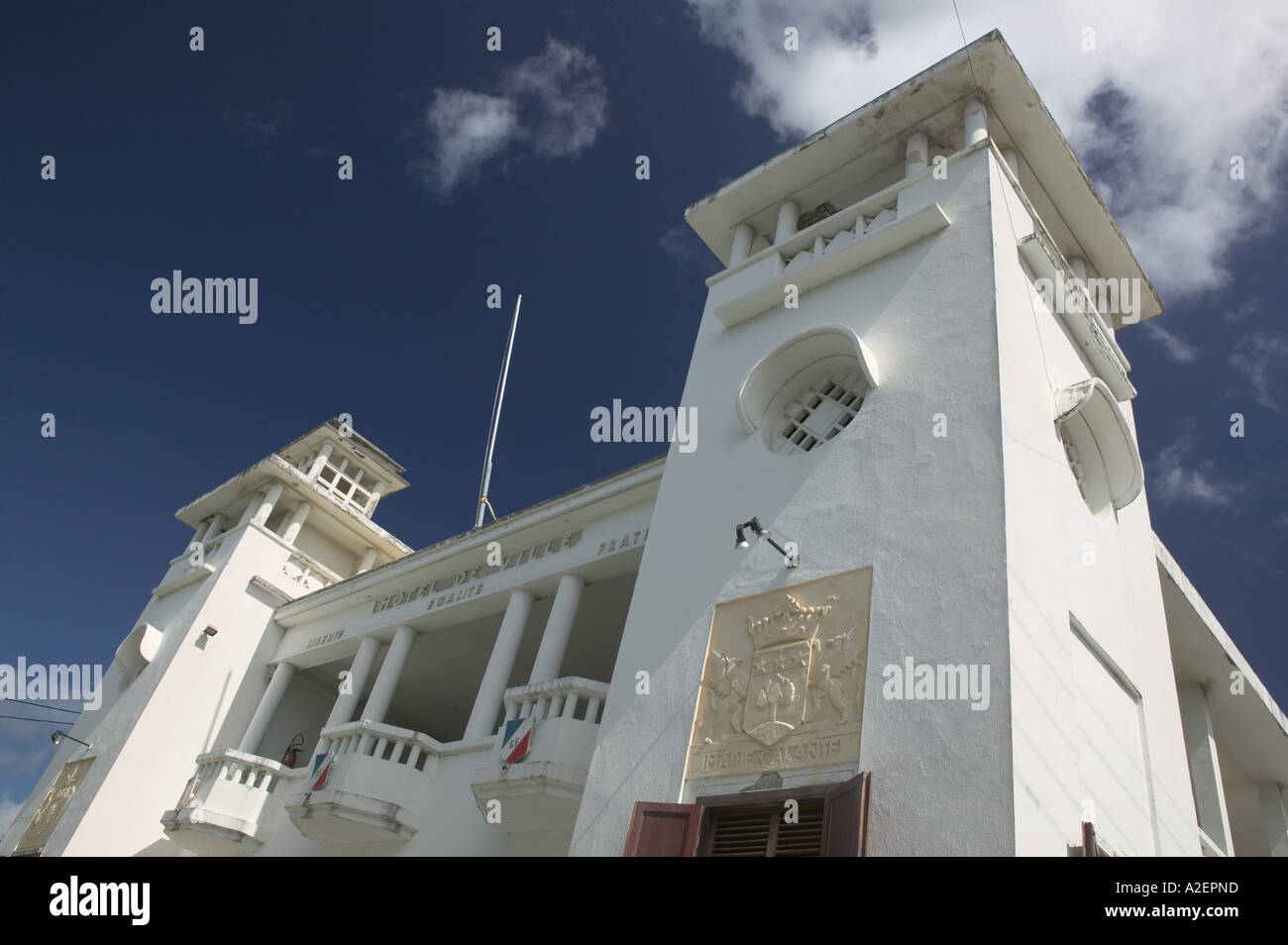 French West Indies, Guadalupa, Marie Galante, Isola, GRAND, BOURG: architettura coloniale, Palazzo del Municipio in stile Art Deco Foto Stock