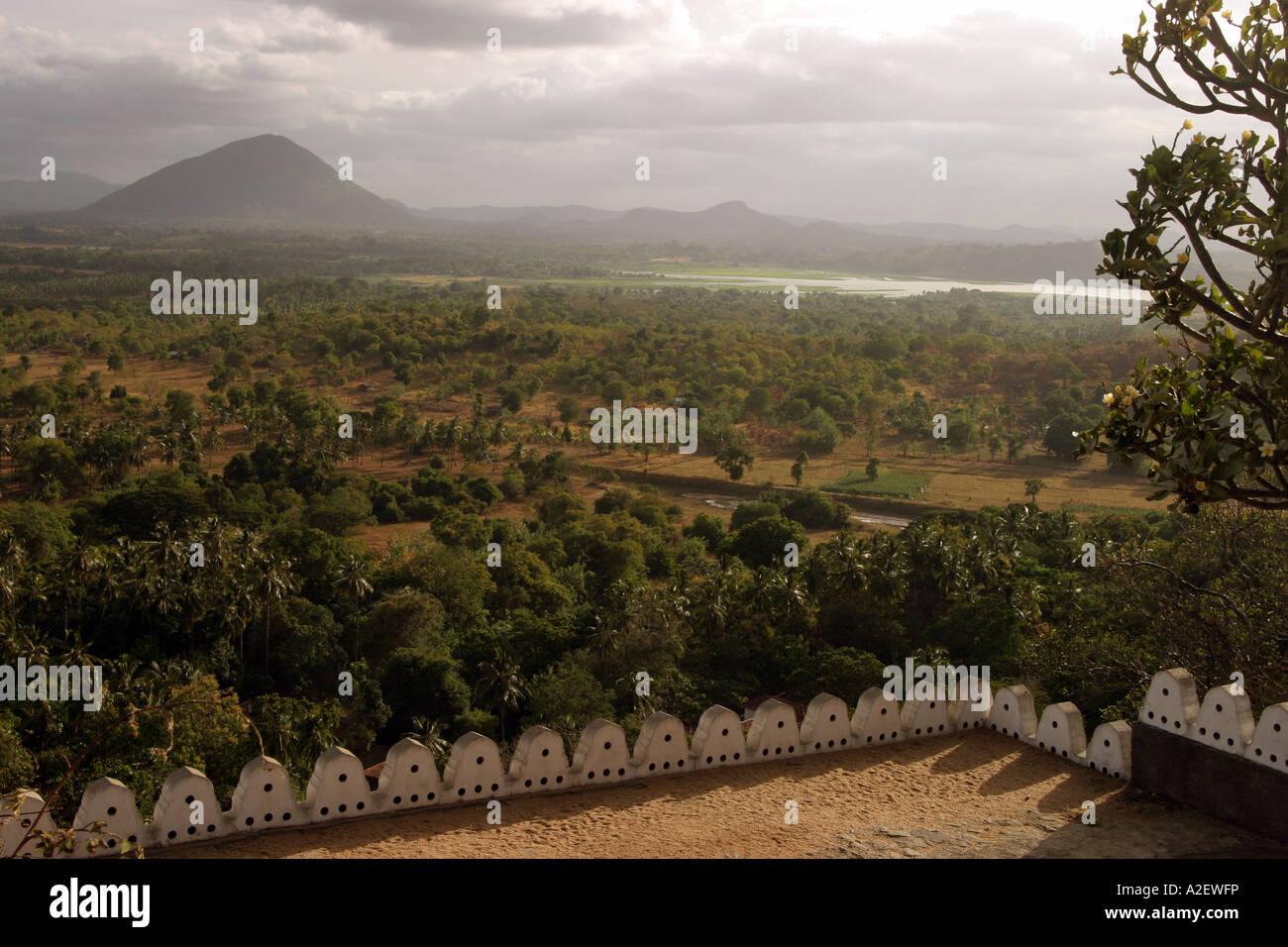 Paesaggio tropicale dello Sri Lanka: Vista della campagna centrale dello Sri Lanka, della piana di Kandalama, dal tempio di Dambulla, dallo Sri Lanka, dall'Asia Foto Stock