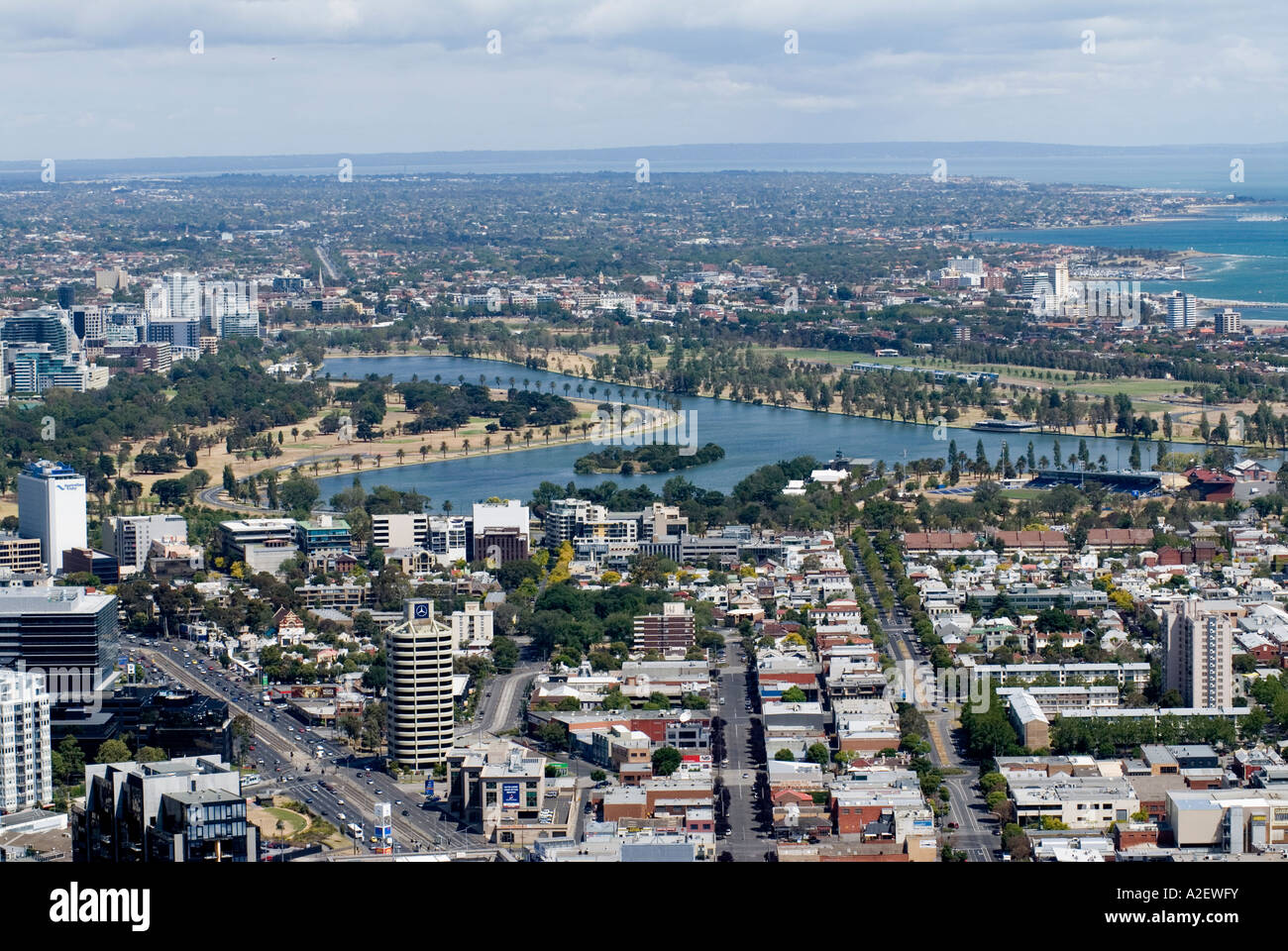 Albert Park Lake visto dal Melbourne Observation Deck Rialto Victoria Australia Foto Stock