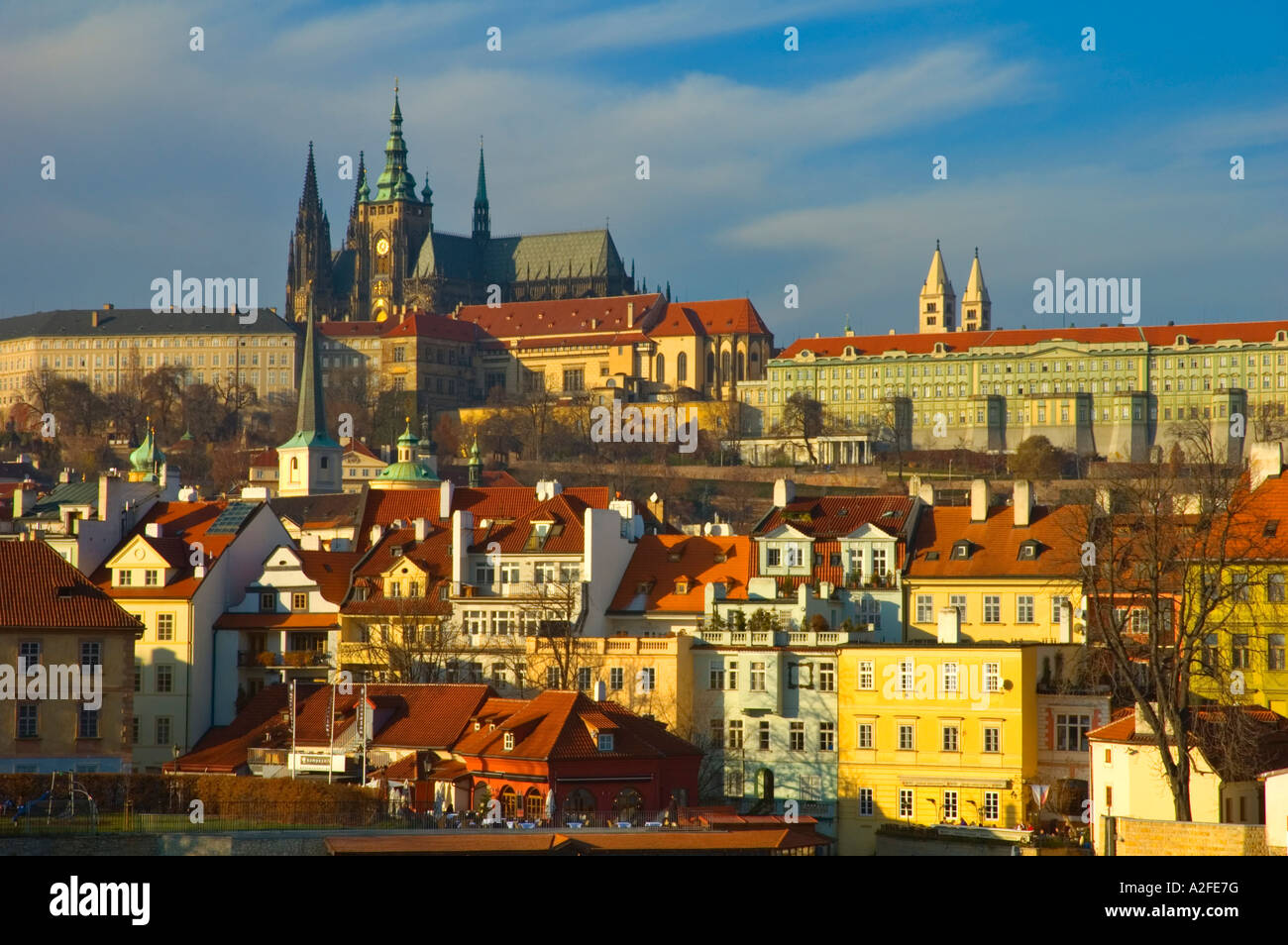 Quartiere di Mala Strana con il castello di Praga nella capitale della Repubblica ceca UE Foto Stock