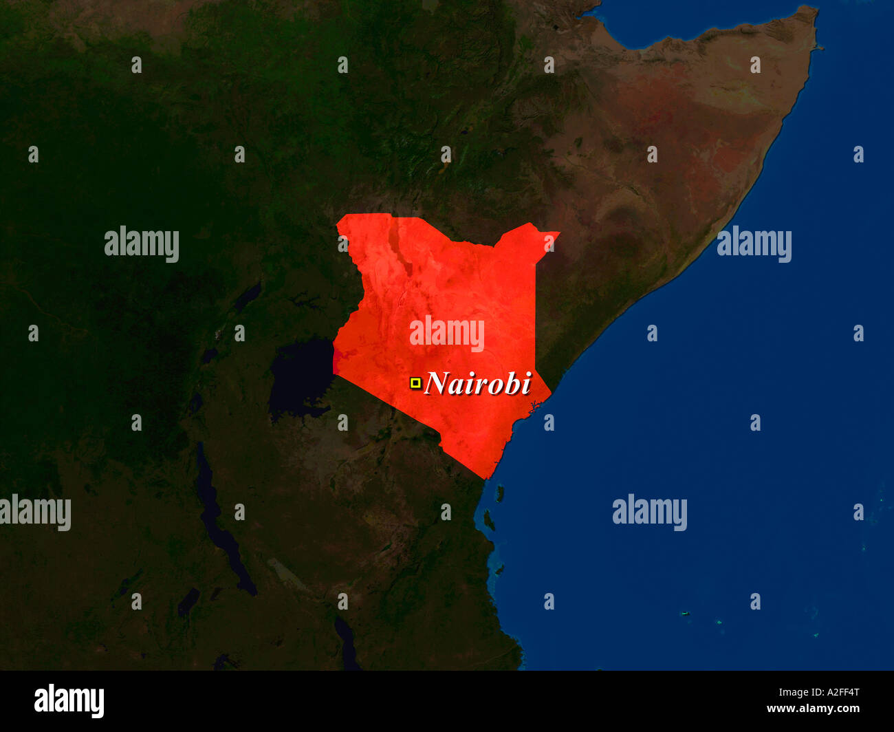 Ha evidenziato un'immagine satellitare del Kenya a Nairobi capitale mostrato Foto Stock