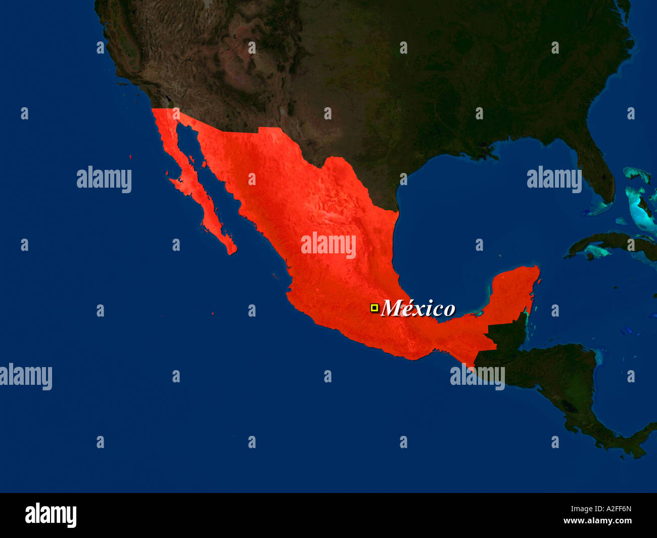 Ha evidenziato un'immagine satellitare del Messico con Capitale Città del Messico mostrato Foto Stock